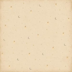 May include: A cream-colored background with a repeating pattern of stars, crescent moons, and fireflies. The image has handwritten text scattered throughout. The overall theme is whimsical and evokes a sense of nighttime.