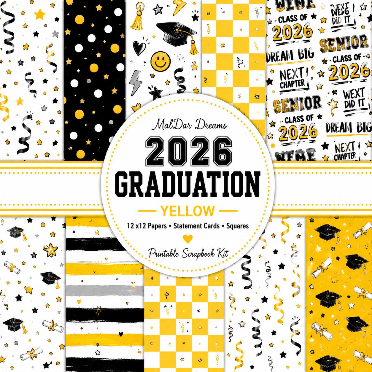 2026 Graduation Scrapbook Kit – Yellow Black and White Senior Papers ...