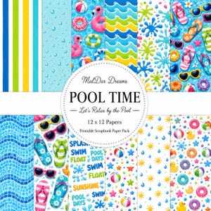 POOL TIME - Printable Scrapbook Papier Paket I Lass uns am Pool entspannen