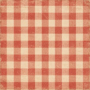 May include: A vintage-style, red and cream checkered pattern. The design features a classic gingham check, with a slightly distressed, aged appearance. The pattern is a repeating grid of squares, perfect for backgrounds or fabric designs.