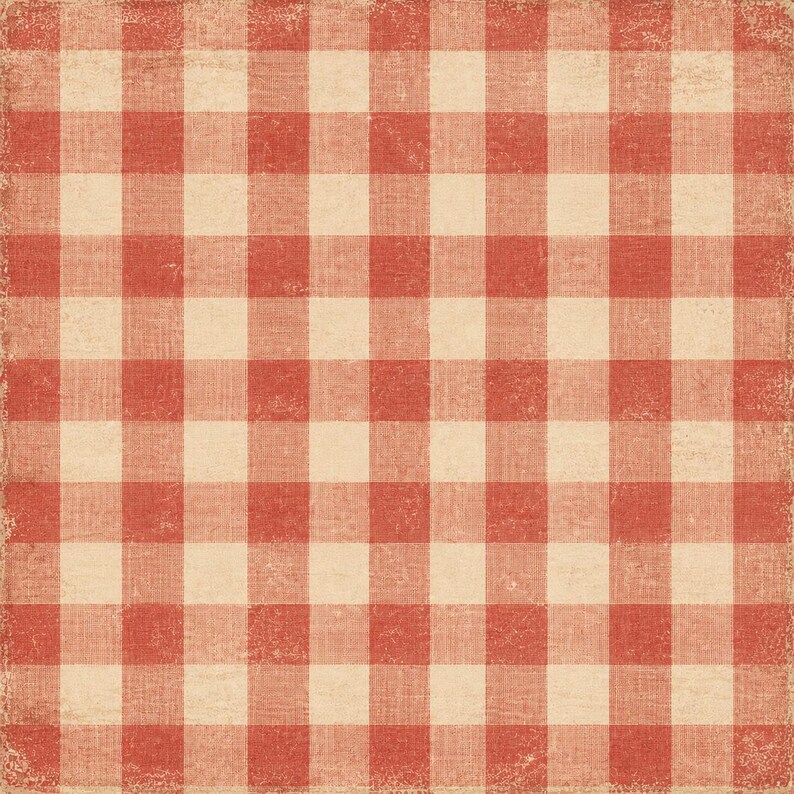May include: A vintage-style, red and cream checkered pattern. The design features a classic gingham check, with a slightly distressed, aged appearance. The pattern is a repeating grid of squares, perfect for backgrounds or fabric designs.