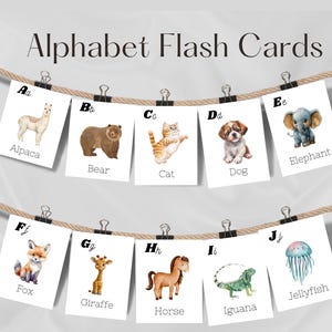 Cartes ABC, cartes alphabet animaux imprimables, décoration de chambre d'enfant, cartes Montessori, cartes d'apprentissage, activité alphabet, téléchargement numérique.