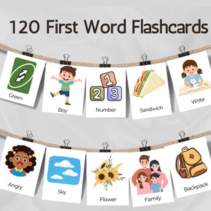 Cartes flash premiers mots, cartes d'apprentissage de base, 120 fiches de vocabulaire pour bébé, jardin d'enfants, vie quotidienne des tout-petits, imprimables éducatifs, Montessori