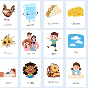 Toddler First Words Flashcards Printable, 120 Vocabulary Learning Cards, Preschool Sight Words, Montessori Homeschool Printable