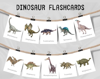 Dinosaur Flash Cards Printable for Kids, Watercolor Dino Flashcards ...