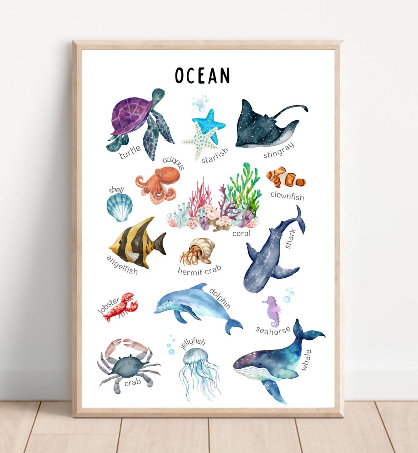 Ocean Animals Print | Printable Sea Creatures Poster for Kids Room ...