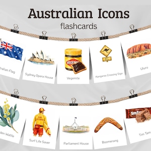 Australian Icons Flash Cards Printable | Australia Landmark Cards | Aussie Culture Flashcards | Homeschool Preschool Learning PDF