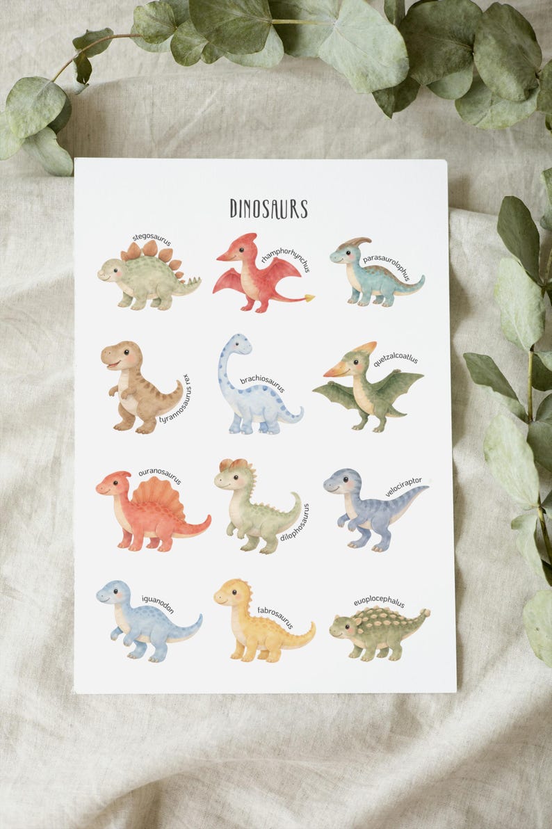 Dinosaur Poster Printable for Kids, Watercolor Dino Wall Art, Nursery ...