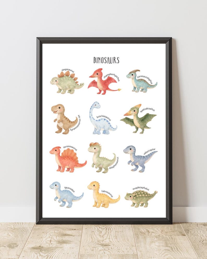 Dinosaur Poster Printable for Kids, Watercolor Dino Wall Art, Nursery ...