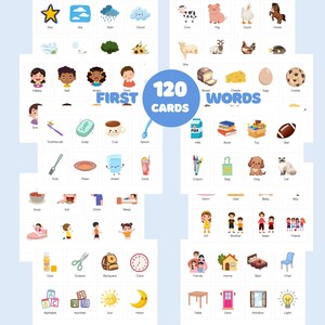 Cartes flash premiers mots, cartes d'apprentissage de base, 120 fiches de vocabulaire pour bébé, jardin d'enfants, vie quotidienne des tout-petits, imprimables éducatifs, Montessori