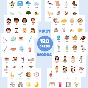 Cartes flash premiers mots, cartes d'apprentissage de base, 120 fiches de vocabulaire pour bébé, jardin d'enfants, vie quotidienne des tout-petits, imprimables éducatifs, Montessori