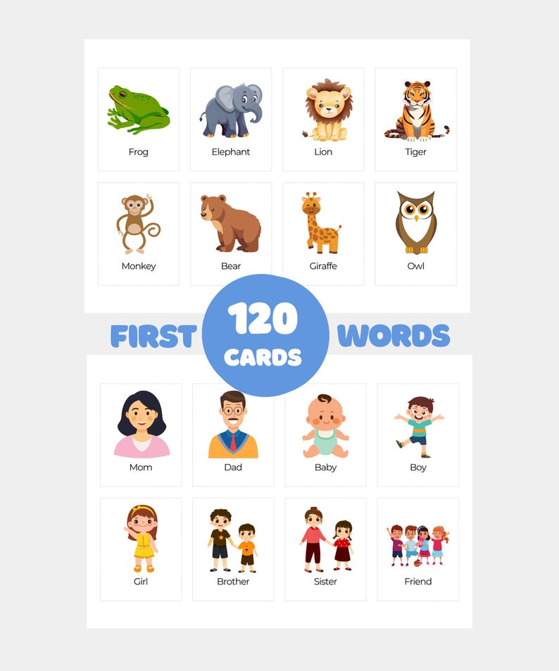 Toddler First Words Flashcards Printable, 120 Vocabulary Learning Cards ...