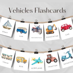 Schede didattiche sui veicoli, 24 schede Montessori sui trasporti, stampa per la scuola materna, apprendimento prescolare, istruzione a casa, parete con acquerello, DOWNLOAD DIGITALE