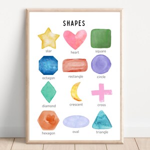 Impresión de formas de arcoíris, póster Montessori, formas geométricas, decoración de guardería, aula de maestros de educación en el hogar, impresión educativa, descarga digital