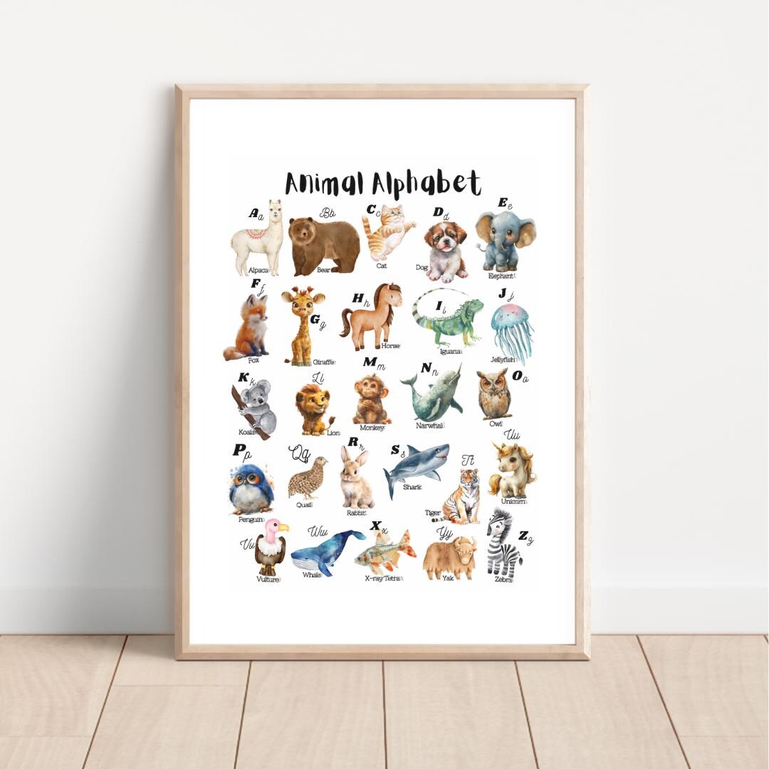 Animal Alphabet Print, ABC Montessori Wall Art, Nursery Playroom Decor ...