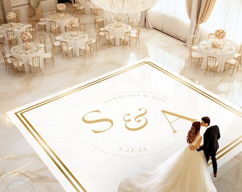 Custom Wedding Dance Floor Wrap | Self Stick Dance Floor | Gold Monogram Vinyl Floor Decal | Reception Dance Floor | Wedding Decor