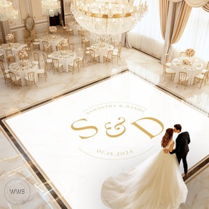 Custom Wedding Dance Floor Wrap | Self Stick Dance Floor | Gold Monogram Vinyl Floor Decal | Reception Dance Floor | Wedding Decor