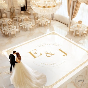 Custom Wedding Dance Floor Wrap | Self Stick Dance Floor | Gold Monogram Vinyl Floor Decal | Reception Dance Floor | Wedding Decor