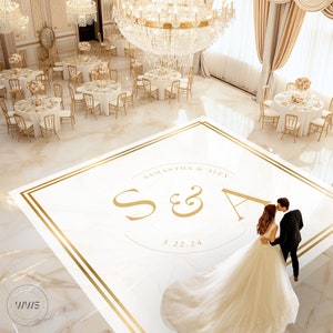 Custom Wedding Dance Floor Wrap | Self Stick Dance Floor | Gold Monogram Vinyl Floor Decal | Reception Dance Floor | Wedding Decor