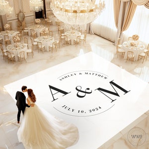 Custom Wedding Dance Floor Wrap | Self Stick Dance Floor | Black Monogram Vinyl Floor Decal | Reception Dance Floor | Wedding Decor