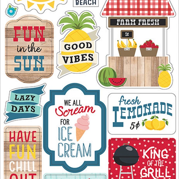 A Slice of Summer Collection - Chipboard Embellishments - Phrases - Echo Park