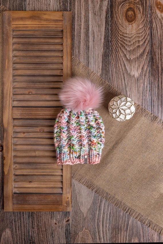 Stick or Twist Beanie (Adult) - 100% Merino Wool Beanie (Pink/Green/blue)