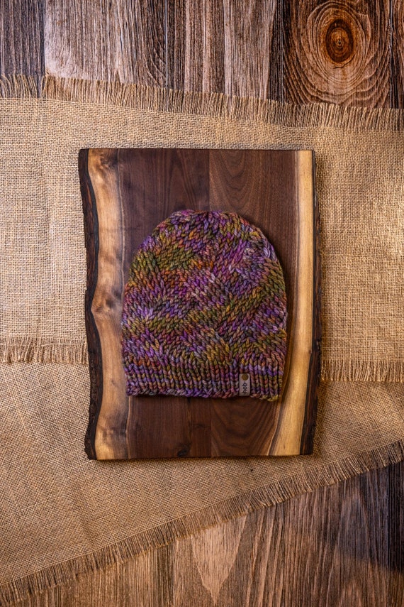 Chow Fun Beanie (Adult) - 100% Merino Wool Beanie (Purple, Green, Yellow)