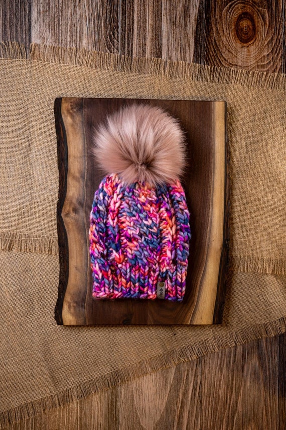 Tranquility Beanie (Adult) - 100% Merino Wool Beanie (Pink, Purple)
