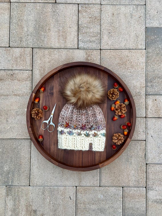 Mirror Pond Beanie 2 w/Pom - Beige/Purple/Brown (Adult) - 100% Merino Wool