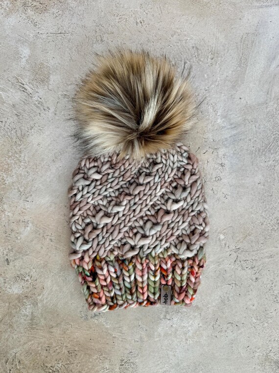 Mekong River Beanie (Adult) - 100% Merino Wool Beanie (Natural/Peach/Orange/Pink)