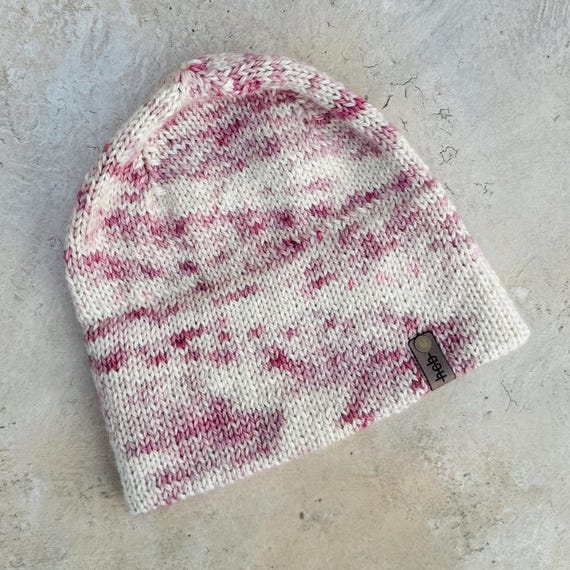 The Pink Jake Beanie (Adult) - 100% Merino Wool Beanie (Pink, White)