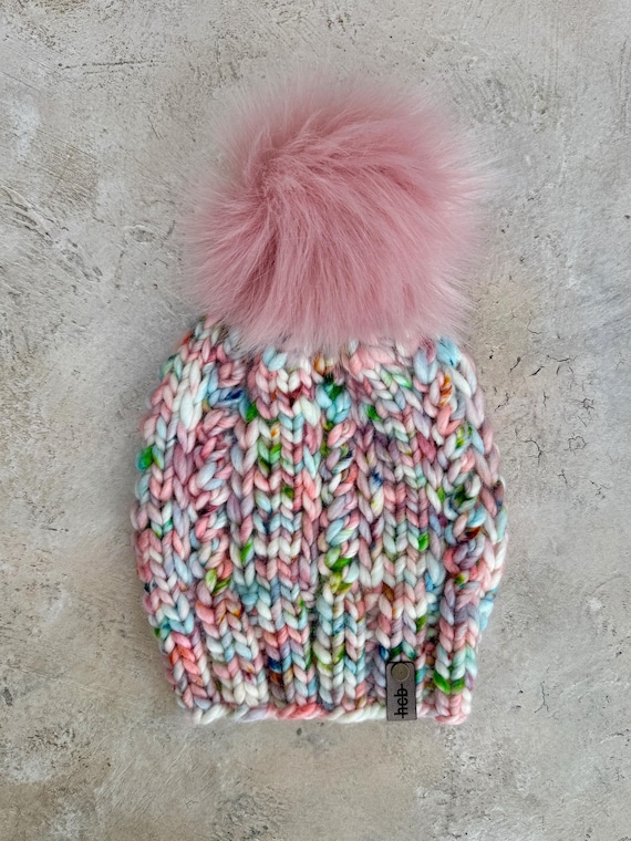 Fika Beanie (Adult) - 100% Merino Wool Beanie (Pink/Purple/blue)