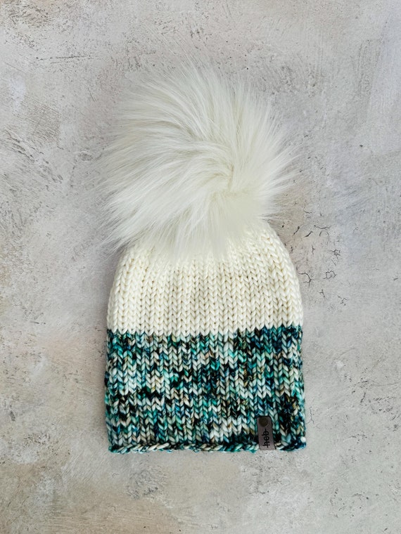 2 Sea Horse Saltwater Beanie (Adult) - 100% Merino Wool Beanie (White, Green, Blue)