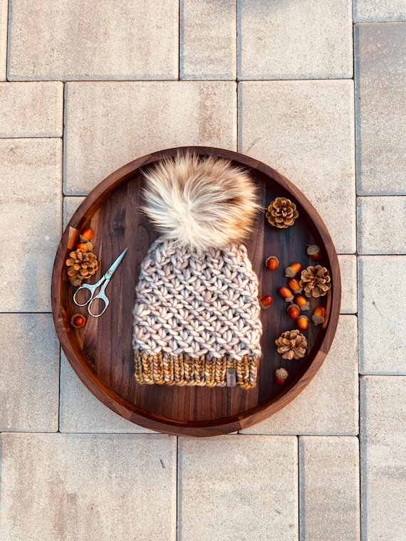 Seasons Beanie (Adult) - 100% Merino Wool (Beige, Brown, Yellow)