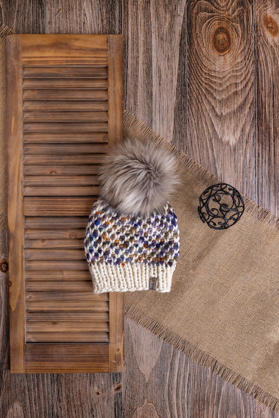 Kaleidoscope Beanie (Adult) - 100% Merino Wool Beanie (Purple & White)