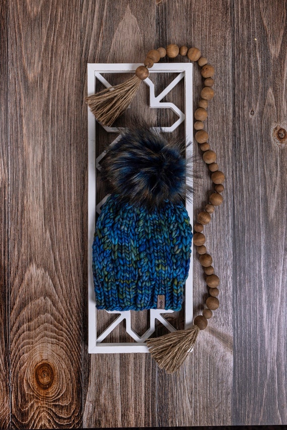 Fika Beanie (Adult) - 100% Merino Wool Beanie (Blue & Green)