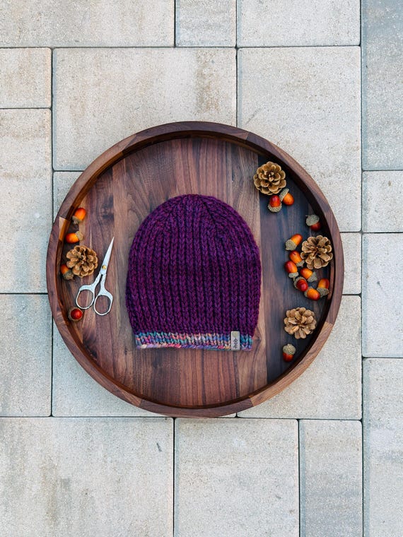 Headcase Knit Ridges Beanie, Purple (Adult) - 100% Merino Wool