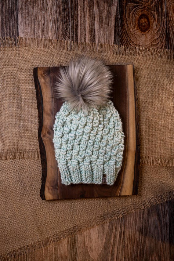 Stepping Stones Beanie (Adult) - 100% Merino Wool Beanie (Mint, Blue, Green)