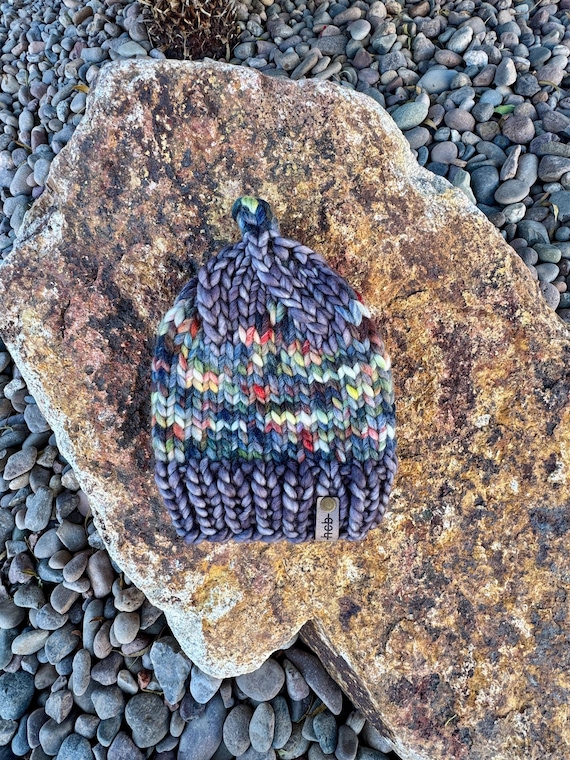 Variegated Gray Infant Beanie (0-6mo) - 100% Merino Wool Beanie (Gray, Green, Blue, Red, multi-color)