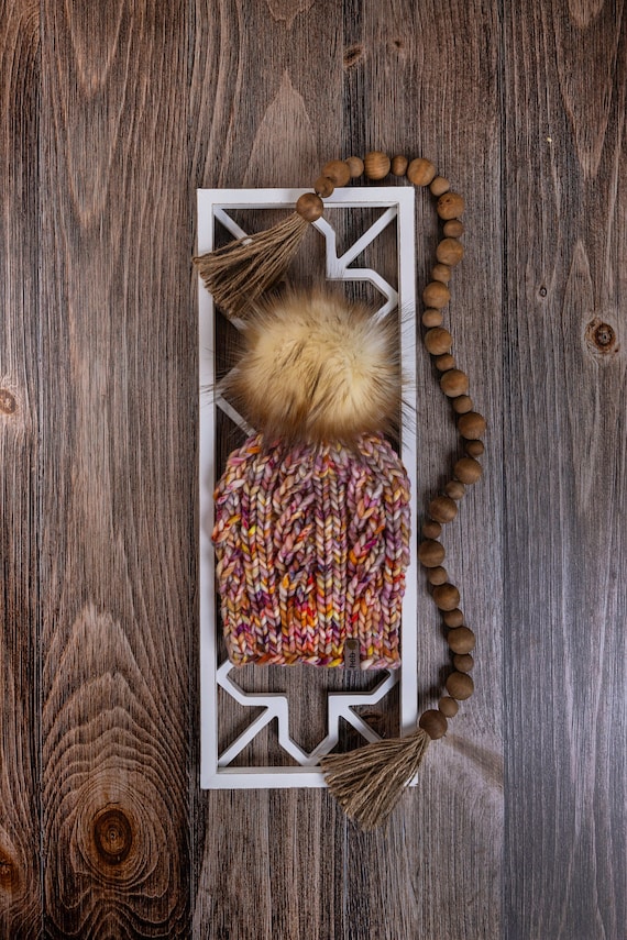 Spindrift Beanie (Adult) - 100% Merino Wool Beanie (Orange/Purple/Pink)