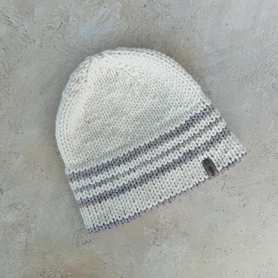The White & Tan Jake Beanie (Adult) - 100% Merino Wool Beanie (White, Tan, Brown)