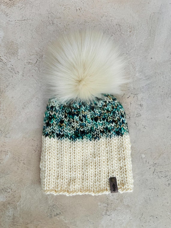 1 Sea Horse Saltwater Beanie (Adult) - 100% Merino Wool Beanie (White, Green, Blue)