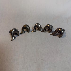 Vintage Pewter Dolphin Drawer Pulls 1" Marine Cabinet Knobs Ocean Family Set 5