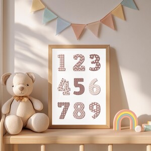 Neutral Patterned Numbers Printable Wall Art | Nursery Decor | Kids Room Art | Modern Educational Number Print Set | Digital Download