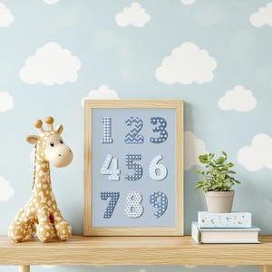 Blue Numbers Printable Wall Art | Boys Nursery Decor | Kids Room Art | Modern Educational Number Print Set | Digital Download