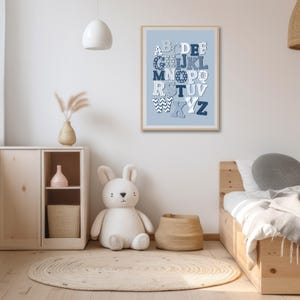 Blue Patterned Alphabet Print | Boys Nursery Wall Art | Kids Room ABC Poster | Educational Baby Shower Gift