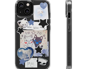 digital blue cat phone case
