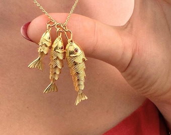 24k Gold Plated 3D Fish Necklace Articulated Fish Necklace Minimalist Fish Necklace Coastal Necklace Barracuda Necklace for Mothers Day Gift