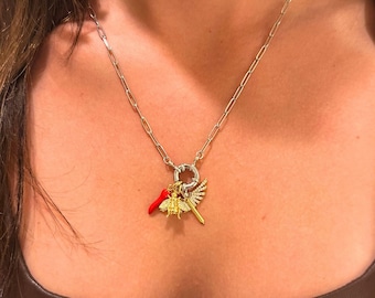 Custom Carabiner Charm Necklace: Gold Plated, Build Your Own Personalized Jewelry