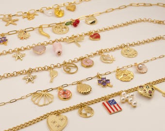 Personalized Charm Necklace, Build Your Own Necklace, Enamel Charm Pendant, Gold Plated Charms, Engrave Your Charm, Matching Jewelry